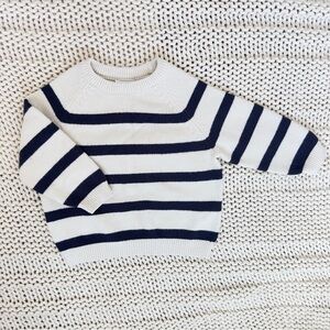 Zara Blue and Cream Crew Neck Toddler Sweater with Nautical Stripes 18-24 Months